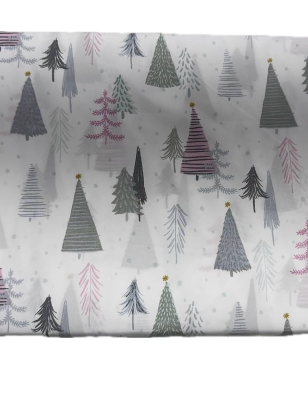 WHIMSICAL CHRISTMAS TREES White Sheet Set with Pink and Gray Tree Print FULL